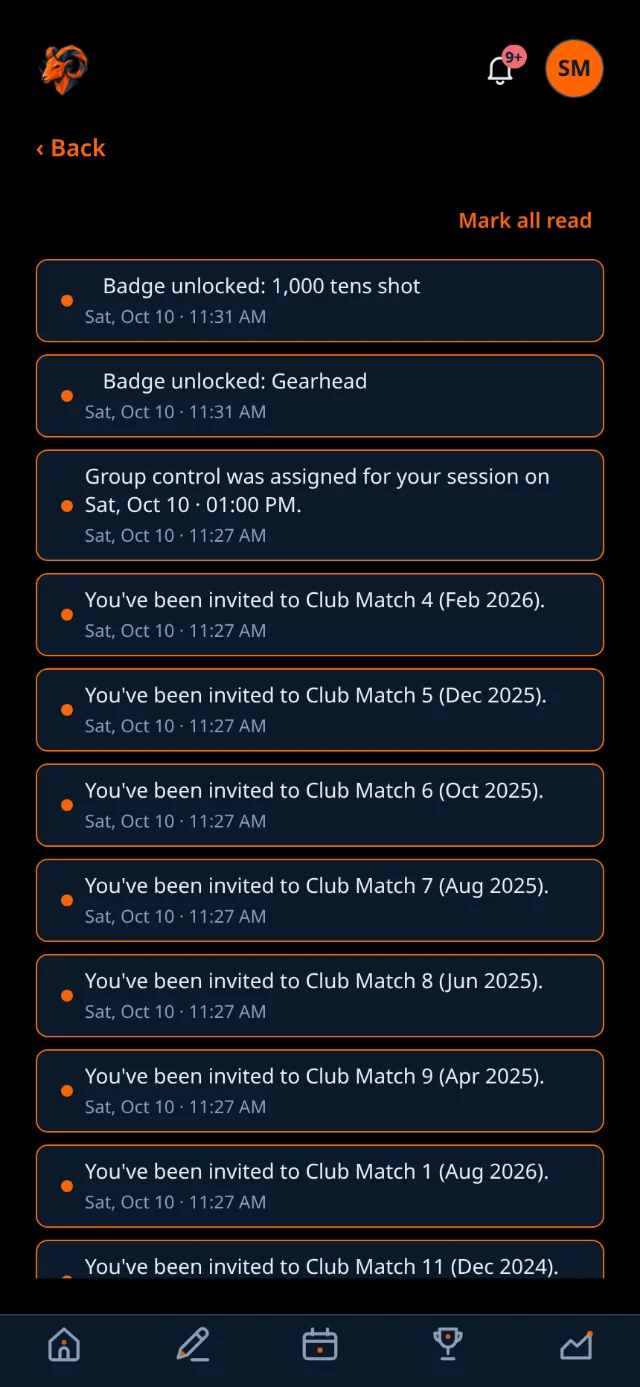The notifications inbox, listing unread items.