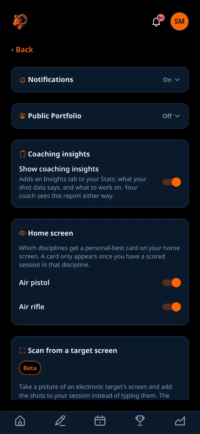 Athlete settings with each section collapsed.