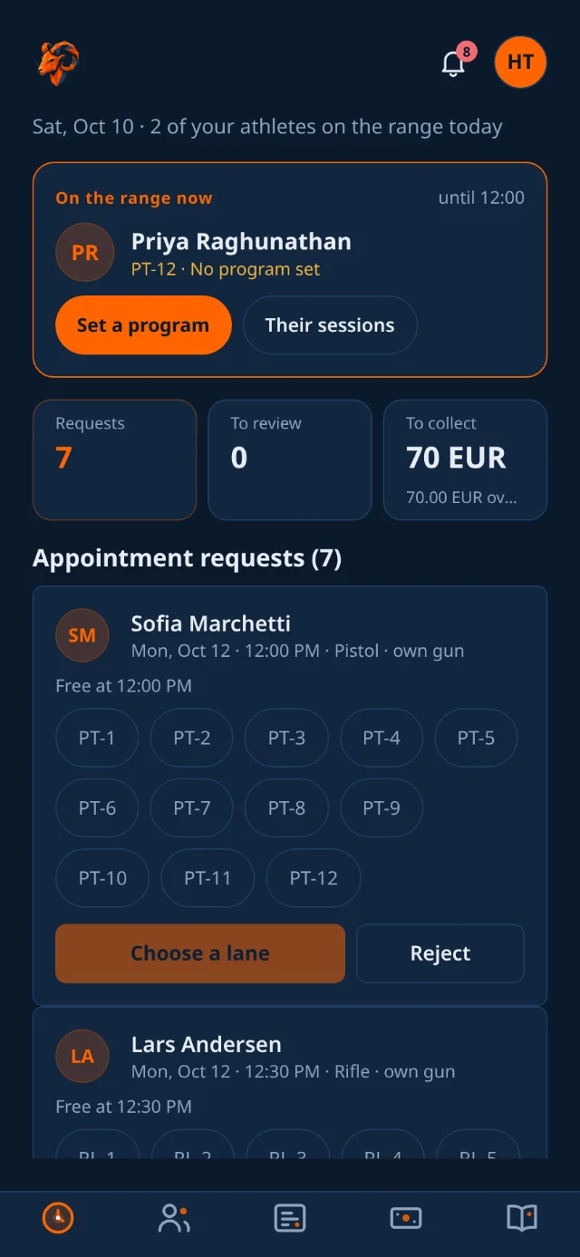 Today on a phone, with a booking request at the top ready to confirm or reject.