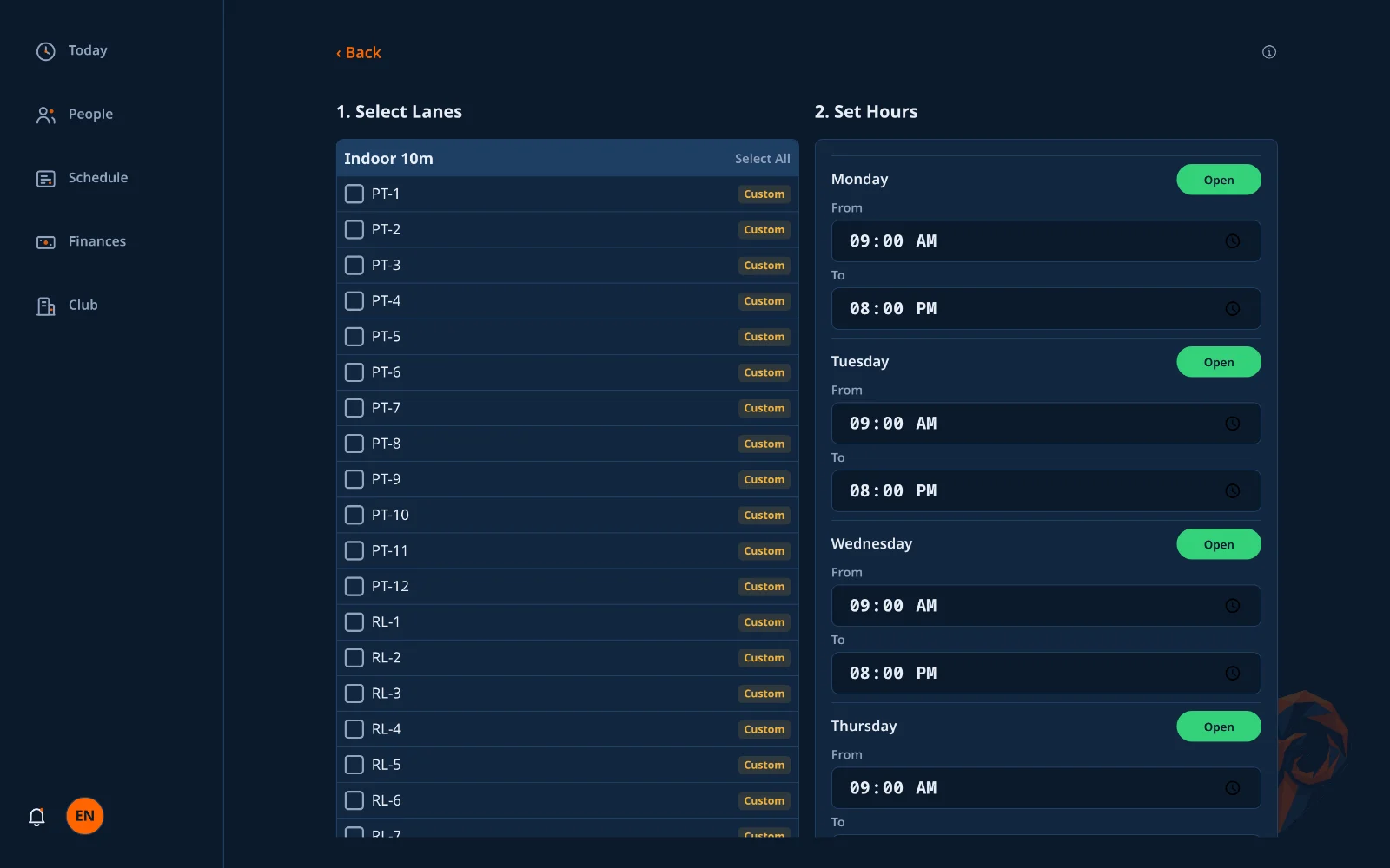 The lane availability screen.
