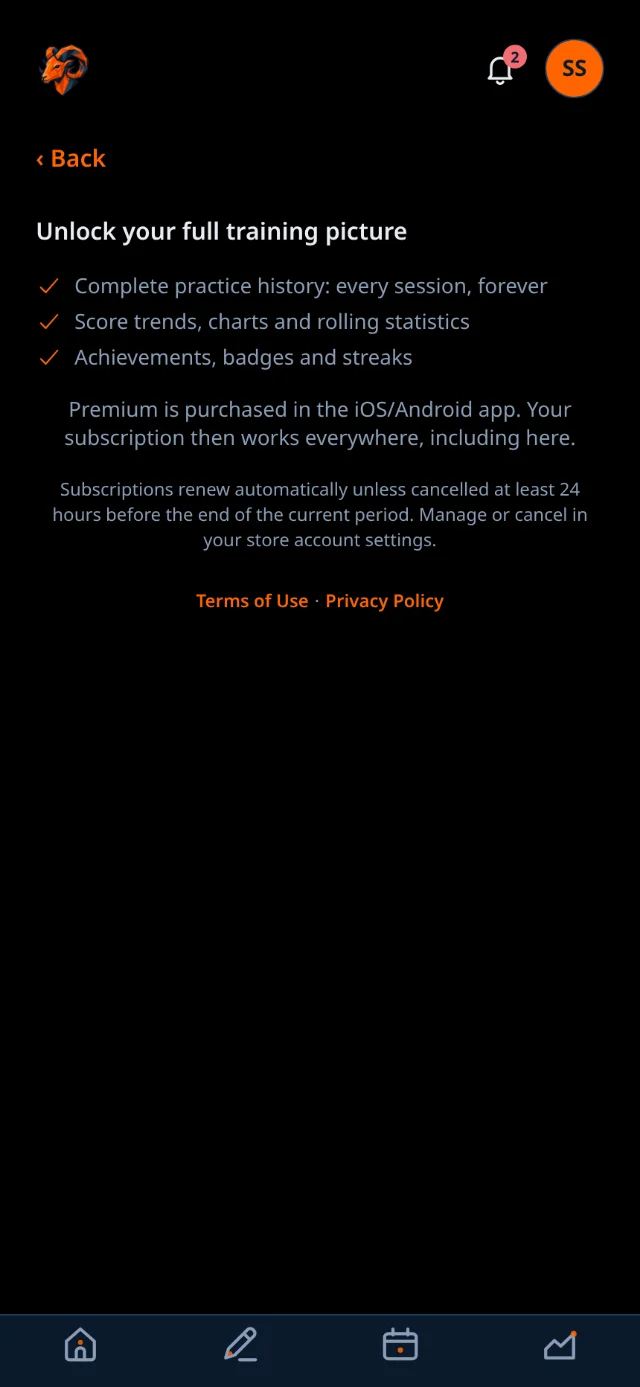 The solo premium screen explaining what the subscription adds.