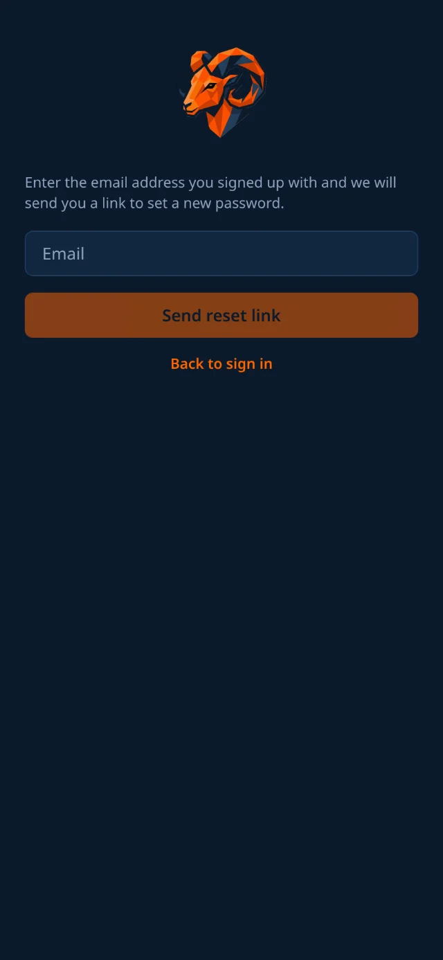 Forgot-password screen with a single email field.