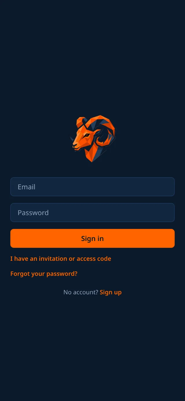 Sign-in screen with email and password fields.